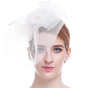 White Headpiece Veil Circus Derby Costume Top Hat